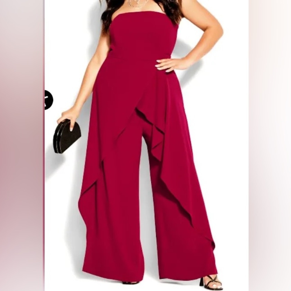 City Chic Attraction Strapless
Jumpsuit in Currant